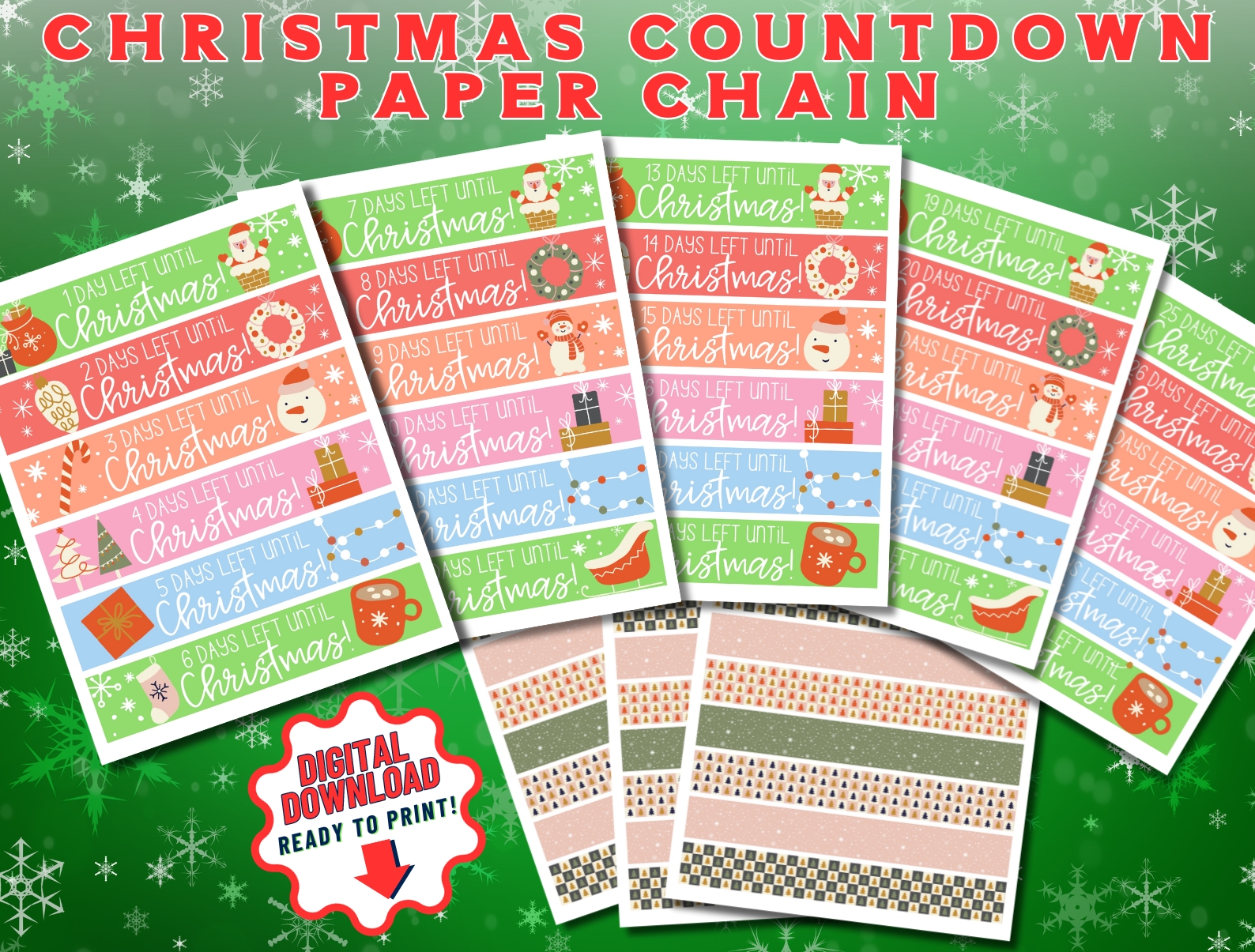 Christmas Countdown Paper Chain for Free Printable Printable Christmas Paper Chains